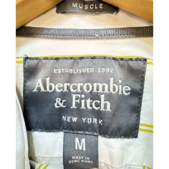 Abercrombie & Fitch Mens Striped Long Sleeve Button-Up Shirt M Muscle Fit White - Picture 4 of 15